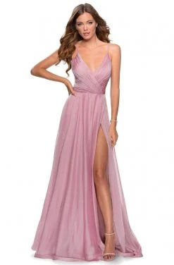 La Femme - Pleated Ornate Chiffon High Slit Dress 28611SC Formal Gowns 9 La Femme - Pleated Ornate Chiffon High Slit Dress 28611SC Formal Gowns