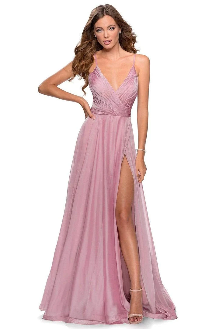 La Femme - Pleated Ornate Chiffon High Slit Dress 28611SC Formal Gowns 5 La Femme - Pleated Ornate Chiffon High Slit Dress 28611SC Formal Gowns