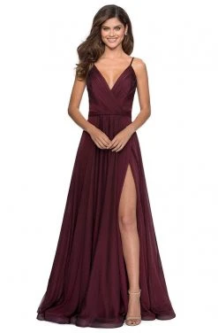 La Femme - Pleated Ornate Chiffon High Slit Dress 28611SC Formal Gowns