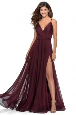 La Femme - Pleated Ornate Chiffon High Slit Dress 28611SC Formal Gowns 8 La Femme - Pleated Ornate Chiffon High Slit Dress 28611SC Formal Gowns