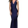 La Femme - Plunging Halter V-Neck Fitted Sheath Dress 28579SC - 1 Pc Navy In Size 00 Available 2 La Femme - Plunging Halter V-Neck Fitted Sheath Dress 28579SC - 1 Pc Navy In Size 00 Available