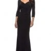 La Femme - Plunging V-Neck Ruched Evening Gown 26955SC - 1 Pc Black In Size 10 Available Formal Gowns