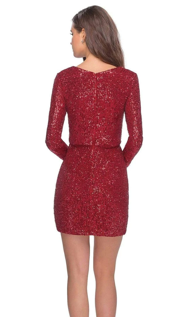 La Femme - Plunging V-Neck Sequined Short Dress 28316SC Cocktail Dresses 6 La Femme - Plunging V-Neck Sequined Short Dress 28316SC Cocktail Dresses