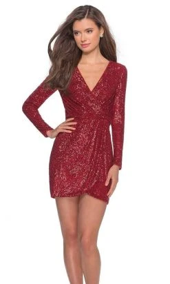 La Femme - Plunging V-Neck Sequined Short Dress 28316SC Cocktail Dresses 8 La Femme - Plunging V-Neck Sequined Short Dress 28316SC Cocktail Dresses
