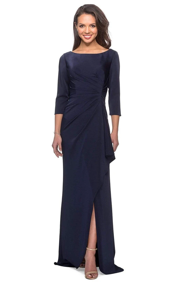Formal Gowns La Femme - Quarter Sleeve Draped High Slit Dress 28197SC 3 Formal Gowns La Femme - Quarter Sleeve Draped High Slit Dress 28197SC