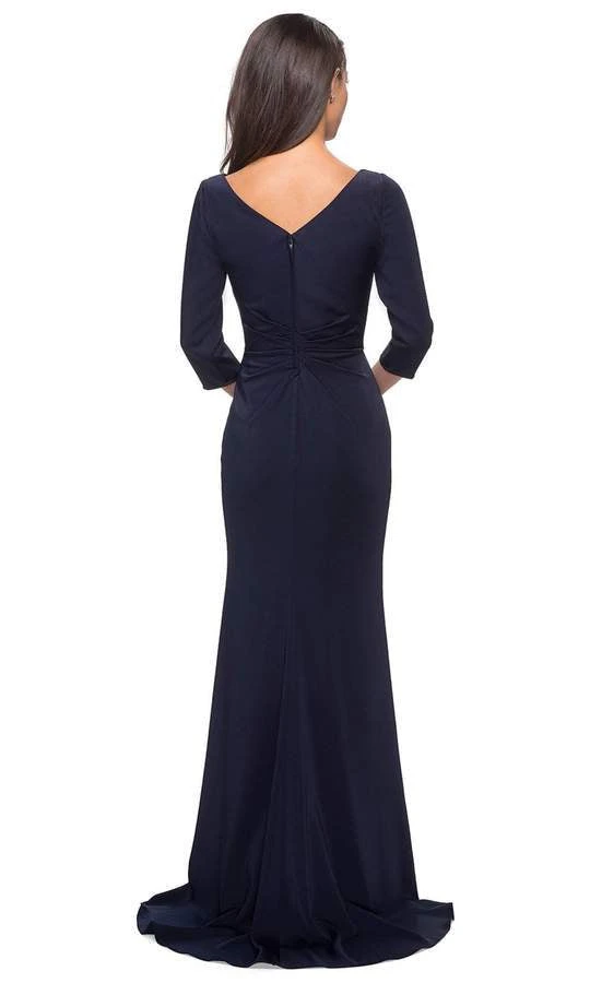 Formal Gowns La Femme - Quarter Sleeve Draped High Slit Dress 28197SC 4 Formal Gowns La Femme - Quarter Sleeve Draped High Slit Dress 28197SC