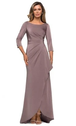 Formal Gowns La Femme - Quarter Sleeve Draped High Slit Dress 28197SC 9 Formal Gowns La Femme - Quarter Sleeve Draped High Slit Dress 28197SC