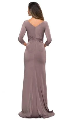Formal Gowns La Femme - Quarter Sleeve Draped High Slit Dress 28197SC 10 Formal Gowns La Femme - Quarter Sleeve Draped High Slit Dress 28197SC