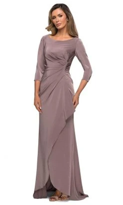 Formal Gowns La Femme - Quarter Sleeve Draped High Slit Dress 28197SC 11 Formal Gowns La Femme - Quarter Sleeve Draped High Slit Dress 28197SC