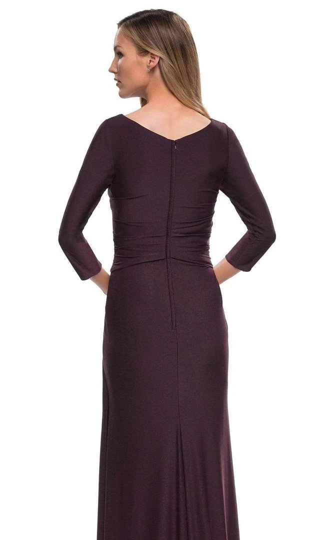 La Femme - Ruche-Ornate V-Neck Evening Dress 29223SC - 1 Pc Dark Garnet In Size 14 Available Mother Of The Bride 6 La Femme - Ruche-Ornate V-Neck Evening Dress 29223SC - 1 Pc Dark Garnet In Size 14 Available Mother Of The Bride