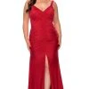 La Femme - Ruched Jersey Trumpet Dress With Slit 29027SC - 1 Pc Red In Size 12W Available