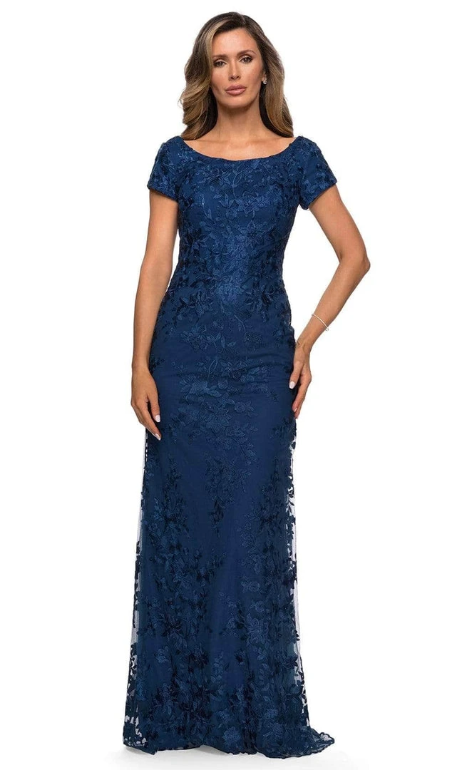 Formal Gowns La Femme - Scoop Embroidered Formal Dress 27842SC - 1 Pc Navy In Size 6 Available 3 Formal Gowns La Femme - Scoop Embroidered Formal Dress 27842SC - 1 Pc Navy In Size 6 Available