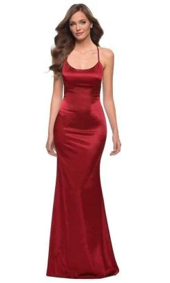 La Femme - Scoop Neck Stretch Fitted Satin Gown 29858SC - 1 Pc Red In Size 4 Available
