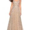 La Femme - Sequin-Ornate A-line Dress 27747SC - 1 Pc Gold In Size 14 Available