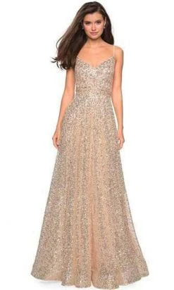 La Femme - Sequin-Ornate A-line Dress 27747SC - 1 Pc Gold In Size 14 Available