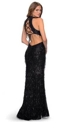 Formal Gowns La Femme - Sequined Fringe High Halter Evening Dress 28819SC - 1 Pc Silver In Size 0 Available 13 Formal Gowns La Femme - Sequined Fringe High Halter Evening Dress 28819SC - 1 Pc Silver In Size 0 Available