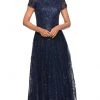 La Femme - Sequined Lace Bateau A-line Dress 27837SC - 1 Pc Navy In Size 12 Available