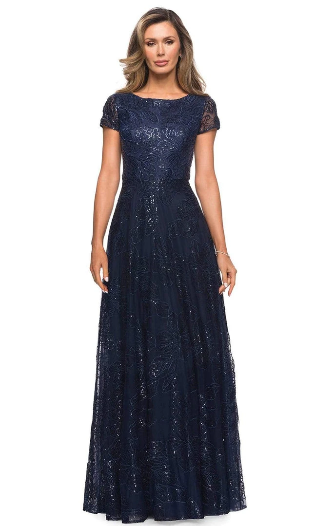 La Femme - Sequined Lace Bateau A-line Dress 27837SC - 1 Pc Navy In Size 12 Available 5 La Femme - Sequined Lace Bateau A-line Dress 27837SC - 1 Pc Navy In Size 12 Available