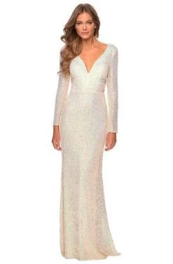 La Femme - Sequined Long Sleeve Prom Dress 28743SC - 1 Pc Champagne In Size 6 Available