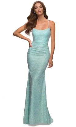 Formal Gowns La Femme - Sequined Scoop Neck Prom Dress 30668SC - 1 Pc Aqua In Size 4 Available
