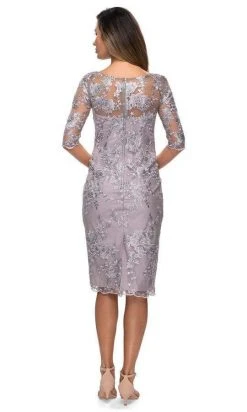 La Femme - Sheer Neckline And Sleeves Floral Lace Sheath Knee-Length Dress 27895SC - 1 Pc Lavender/Gray In Size 10 Available 6 La Femme - Sheer Neckline And Sleeves Floral Lace Sheath Knee-Length Dress 27895SC - 1 Pc Lavender/Gray In Size 10 Available