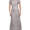 Formal Gowns La Femme - Short Sleeve Embroidered A-line Gown 29281SC - 1 Pc Silver In Size 10 Available