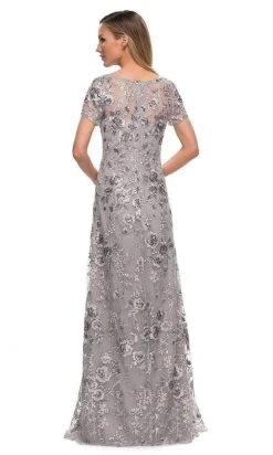 Formal Gowns La Femme - Short Sleeve Embroidered A-line Gown 29281SC - 1 Pc Silver In Size 10 Available