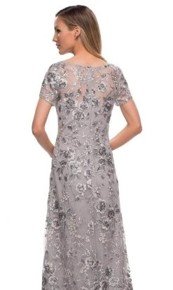 Formal Gowns La Femme - Short Sleeve Embroidered A-line Gown 29281SC - 1 Pc Silver In Size 10 Available
