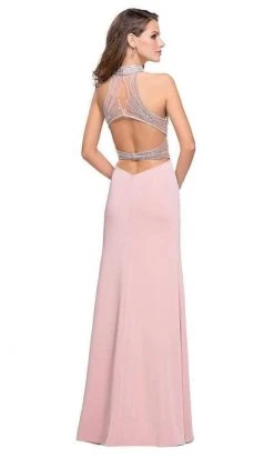 La Femme - Sleeveless High Halter Sheath Dress 25767SC - 1 Pc Blush In Size 2 Available Formal Gowns 7 La Femme - Sleeveless High Halter Sheath Dress 25767SC - 1 Pc Blush In Size 2 Available Formal Gowns