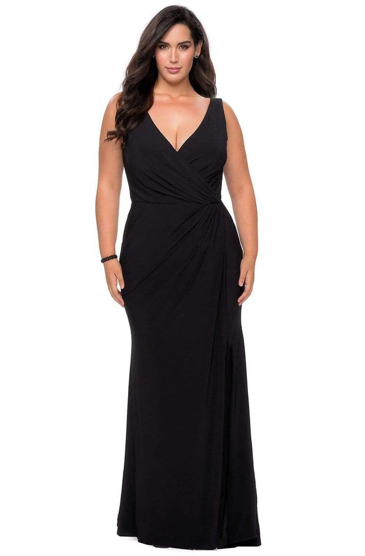 Formal Gowns La Femme - Sleeveless Plunging V-Neck High Slit Sheath Gown 28882SC - 1 Pc Black In Size 14W Available 3 Formal Gowns La Femme - Sleeveless Plunging V-Neck High Slit Sheath Gown 28882SC - 1 Pc Black In Size 14W Available