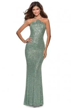 Formal Gowns La Femme - Sleeveless Pyramid Neck Evening Dress 28650SC