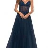 Formal Gowns La Femme - Spaghetti Strap A-Line Prom Gown 30334SC - 1 Pc Navy In Size 6 Available 2 Formal Gowns La Femme - Spaghetti Strap A-Line Prom Gown 30334SC - 1 Pc Navy In Size 6 Available