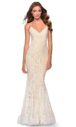 La Femme - Spaghetti Strap Lace Mermaid Dress 28504SC - 1 Pc Dark Berry In Size 8 Available Formal Gowns