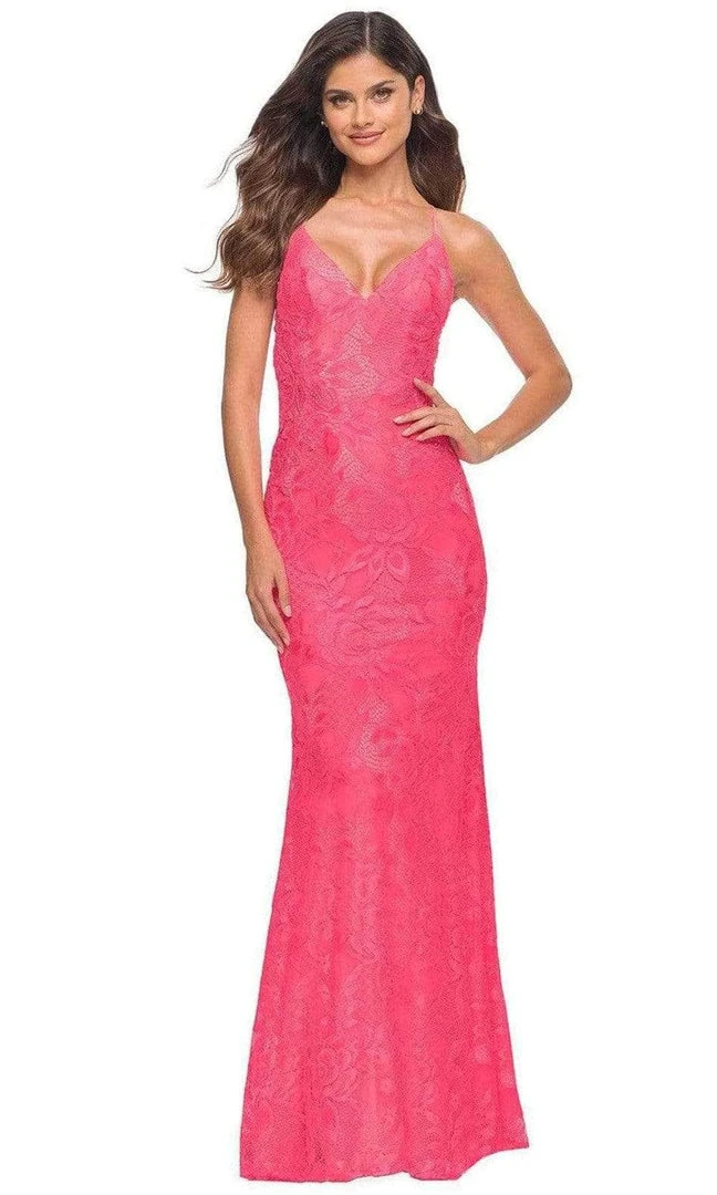 Formal Gowns La Femme - Spaghetti Strap Lace Prom Gown 30684SC - 1 Pc Orange In Size 6 Available 3 Formal Gowns La Femme - Spaghetti Strap Lace Prom Gown 30684SC - 1 Pc Orange In Size 6 Available