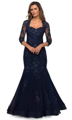 Formal Gowns La Femme - Square Neck Lace Embroidered Mermaid Gown 28033SC