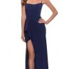 Formal Gowns La Femme - Strappy Ruffle Accent High Slit Dress 29735SC - 1 Pc Navy In Size 00 Available