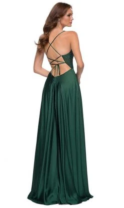 La Femme - V Neck A-Line Dress With Slit 29760SC - 1 Pc Navy In Size 6 Available Formal Gowns 7 La Femme - V Neck A-Line Dress With Slit 29760SC - 1 Pc Navy In Size 6 Available Formal Gowns