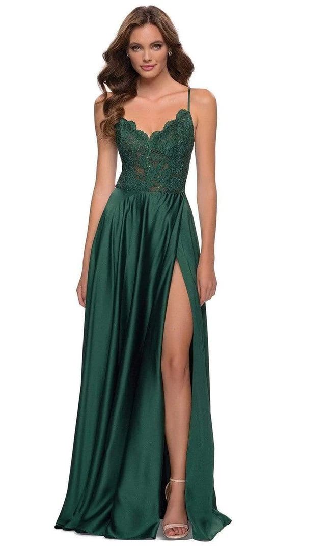 La Femme - V Neck A-Line Dress With Slit 29760SC - 1 Pc Navy In Size 6 Available Formal Gowns 4 La Femme - V Neck A-Line Dress With Slit 29760SC - 1 Pc Navy In Size 6 Available Formal Gowns