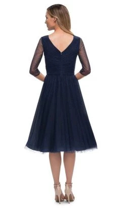 La Femme - V-Neck Knee-Length Cocktail Dress 29229 - 1 Pc Navy In Size 4 And 1 Pc Black In Size 12 Available Cocktail Dresses