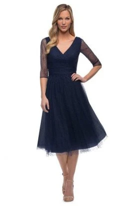 La Femme - V-Neck Knee-Length Cocktail Dress 29229 - 1 Pc Navy In Size 4 And 1 Pc Black In Size 12 Available Cocktail Dresses