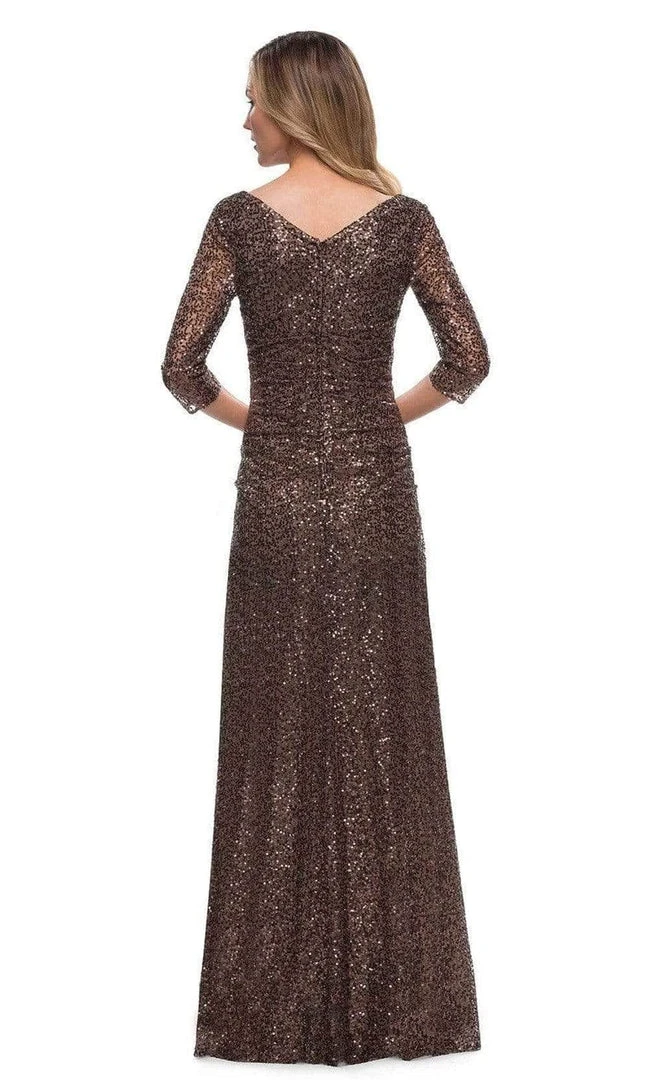 La Femme - V-Neck Sequin Formal Dress 29195SC - 1 Pc Bronze In Size 8 Available Formal Gowns 4 La Femme - V-Neck Sequin Formal Dress 29195SC - 1 Pc Bronze In Size 8 Available Formal Gowns