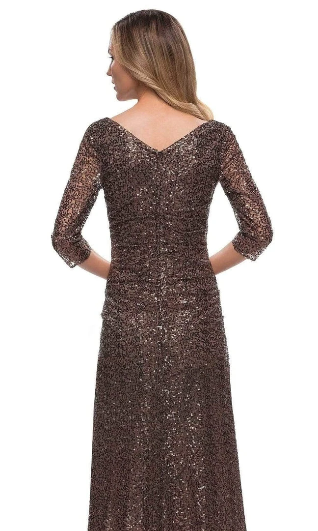 La Femme - V-Neck Sequin Formal Dress 29195SC - 1 Pc Bronze In Size 8 Available Formal Gowns 6 La Femme - V-Neck Sequin Formal Dress 29195SC - 1 Pc Bronze In Size 8 Available Formal Gowns