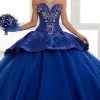 Formal Gowns LA Glitter - 24028 Plunging Embroidered Peplum Drape Ballgown 2 Formal Gowns LA Glitter - 24028 Plunging Embroidered Peplum Drape Ballgown