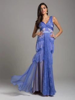 Lara Dresses - 29961 Chiffon And Lace V-neck A-line Gown Formal Gowns