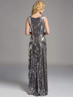 Formal Gowns Lara Dresses - 33025 Sparkling Bateau Neck Long Sheath Gown