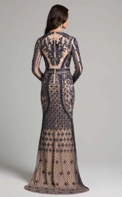 Lara Dresses - 33038 Long Sleeves Jewel Neck Sheath Long Dress Formal Gowns