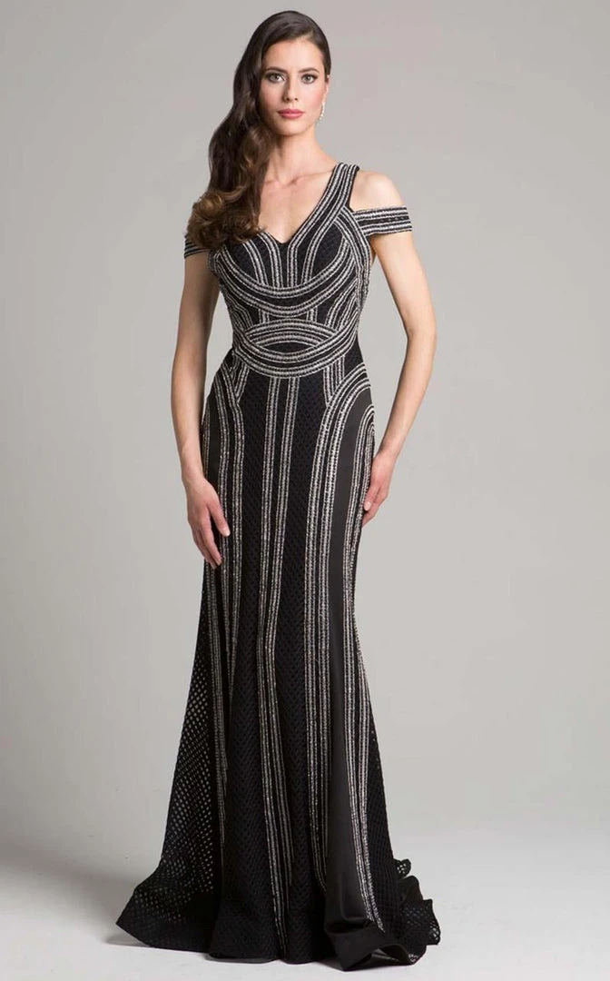 Formal Gowns Lara Dresses - 33204 Cold Shoulder V Neck Sheath Long Dress 3 Formal Gowns Lara Dresses - 33204 Cold Shoulder V Neck Sheath Long Dress