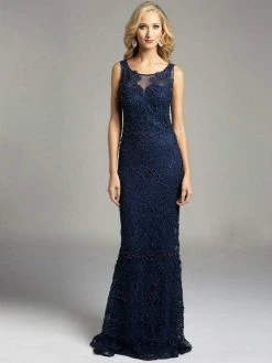 Lara Dresses - 33227 Sheer Bateau Illusion Sheath Evening Gown Formal Gowns
