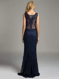 Lara Dresses - 33227 Sheer Bateau Illusion Sheath Evening Gown Formal Gowns