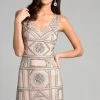 Lara Dresses - 33405 Bejeweled V-neck Sheath Dress Cocktail Dresses